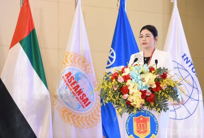 TS. Hà Thị Mỹ Dung - Phó Tổng Kiểm toán nhà nước tham luận.