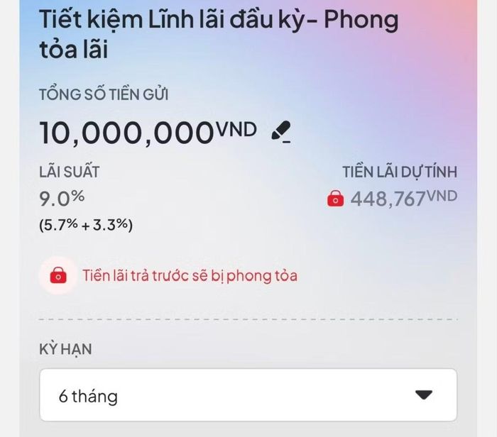Lãi suất được cộng thêm 3,3%/năm so với bảng niêm yết ngay trên chính app của ngân hàng N (ảnh: N.M).