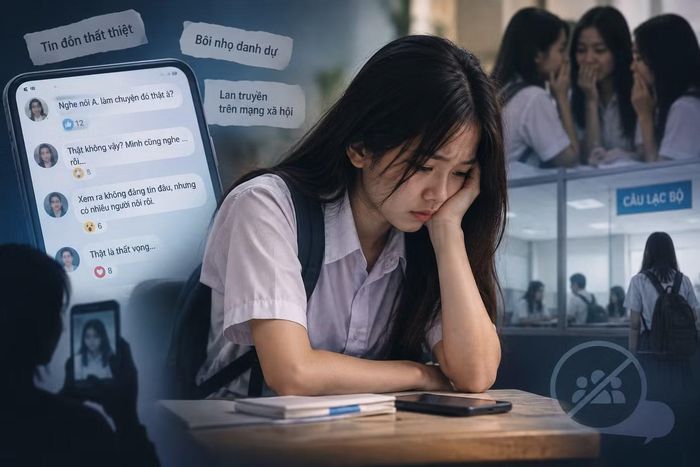 Việc bị đe dọa, lan truyền thông tin sai sự thật trên mạng khiến nhiều bạn trẻ trở nên bất an mỗi khi đi học. Ảnh minh họa bằng AI.