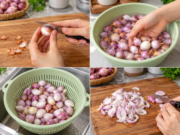 Bước sơ chế hành cũng rất quan trọng để hành phi được giòn đều và đẹp mắt. Ảnh: AI