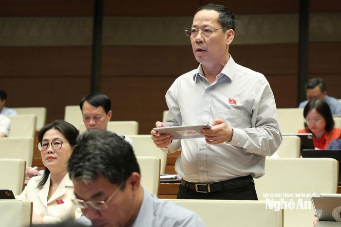 Đại biểu Trần Nhật Minh - Đoàn ĐBQH tỉnh Nghệ An phát biểu thảo luận tại hội trường. Ảnh: Lâm Hiển