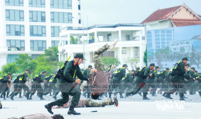 Chiến sĩ Cảnh sát Cơ động biểu diễn võ thuật tại thực binh A2. Ảnh: Thành Duy