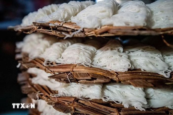 Bánh hỏi thoạt nhìn giống bún nhưng sợi nhỏ li ti và liên kết với nhau thành từng bánh nhỏ. (Ảnh: Khánh Hòa/TTXVN)