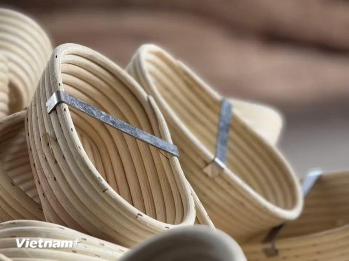 Sản phẩm mây tre đan Phú Vinh không chỉ tiêu thụ trong nước mà đã có mặt tại nhiều thị trường khó tính như Mỹ, Hàn Quốc, Nhật Bản, Pháp, Đức, Anh, Tây Ban Nha. (Ảnh: Thái Hà/Vietnam+)