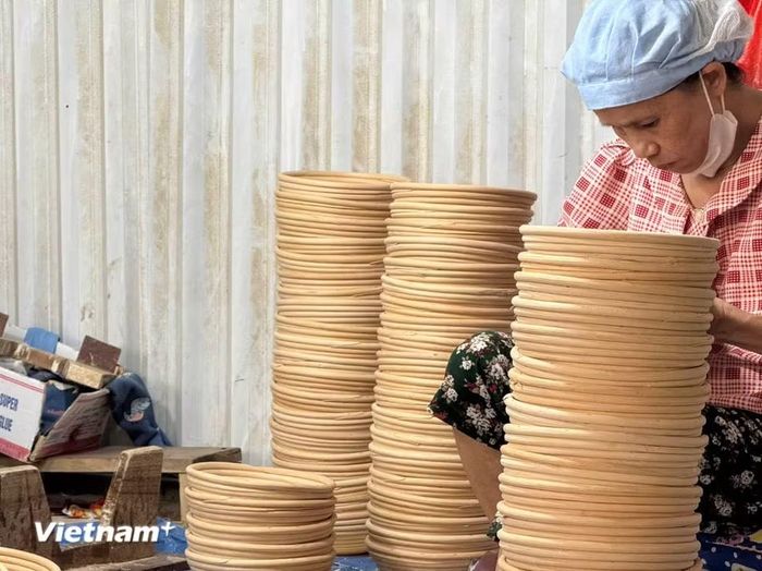 Hiện nay, nghề mây tre đan tạo việc làm cho hơn hai nghìn lao động tại Phú Vinh. (Ảnh: Thái Hà/Vietnam+)