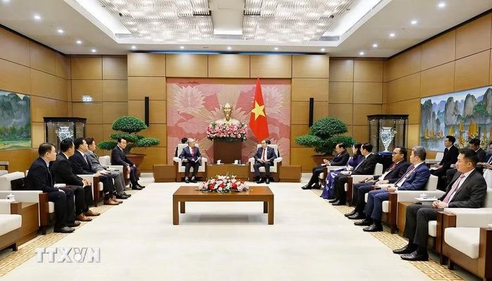 Chủ tịch Quốc hội Trần Thanh Mẫn tiếp Đoàn Hội Hữu nghị Hàn Quốc-Việt Nam do ông Lee Shin Jae, Chủ tịch Công ty Dệt may Hansoll, Chủ tịch Hội Hữu nghị Hàn Quốc-Việt Nam làm trưởng đoàn. (Ảnh: Doãn Tấn/TTXVN)