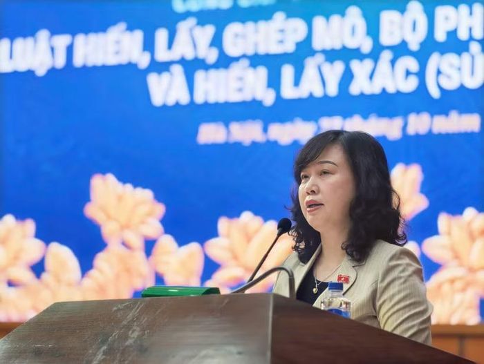Bộ trưởng Bộ Y tế Đào Hồng Lan tại cuộc Họp báo. (Ảnh: PV/Vietnam+)