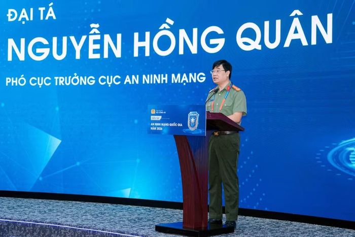 Đại tá Nguyễn Hồng Quân, Phó Cục trưởng Cục An ninh mạng, Bộ Công an phát biểu tại sự kiện. (Ảnh: NCA)