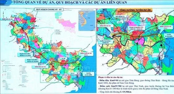 Sơ đồ dự án đầu tư xây dựng trục phát triển Bắc - Nam (đoạn từ xã Nam Tiên Hưng đến tuyến Đường bộ ven biển). Ảnh: TTXVN phát