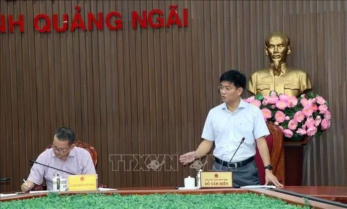 Ông Đỗ Tâm Hiển, Phó Chủ tịch UBND tỉnh Quảng Ngãi, phát biểu chỉ đạo tại cuộc họp.