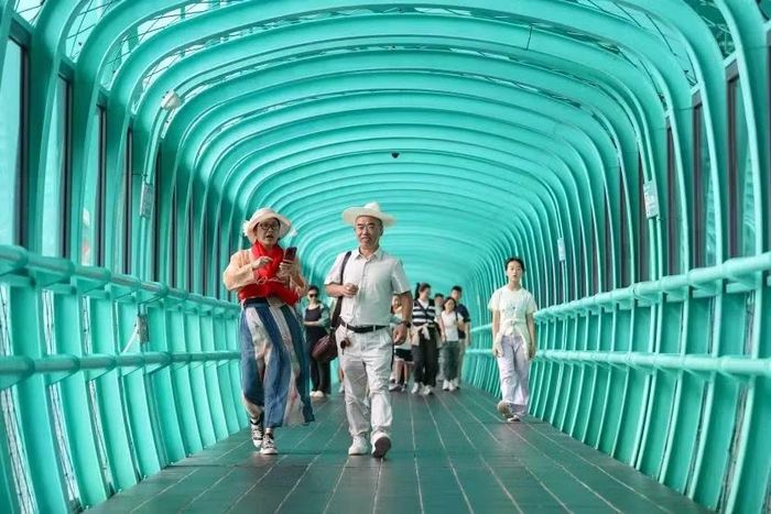 Du khách đi bộ qua khu vực dành riêng cho người đi bộ để ngắm cảnh cây cầu. Ảnh: Getty.