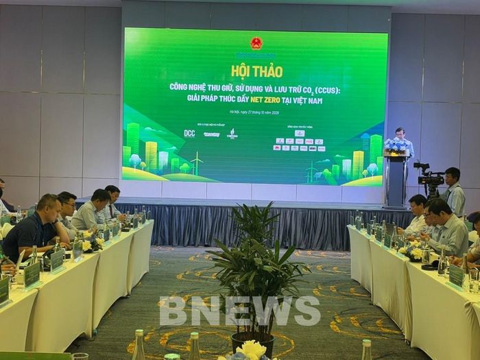 Toàn cảnh Hội thảo "Công nghệ thu giữ, sử dụng và lưu trữ CO₂ (CCUS): Giải pháp thúc đẩy Net Zero tại Việt Nam" ngày 27/10/2026. Ảnh: Anh Nguyễn/Bnews/vnanet.vn
