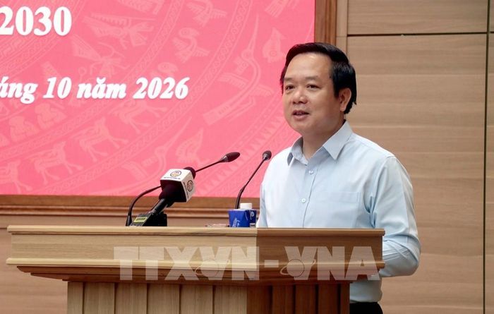 Bí thư Tỉnh ủy Hưng Yên Phạm Quang Ngọc phát biểu tại Hội nghị. Ảnh: Đinh Văn Nhiều - TTXVN 