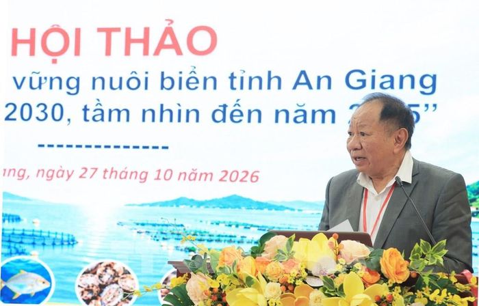 PGS.TS. Nguyễn Hữu Dũng, Chủ tịch Hiệp hội Nuôi biển Việt Nam, phát biểu tại Hội thảo. Ảnh: Lê Huy Hải - TTXVN
