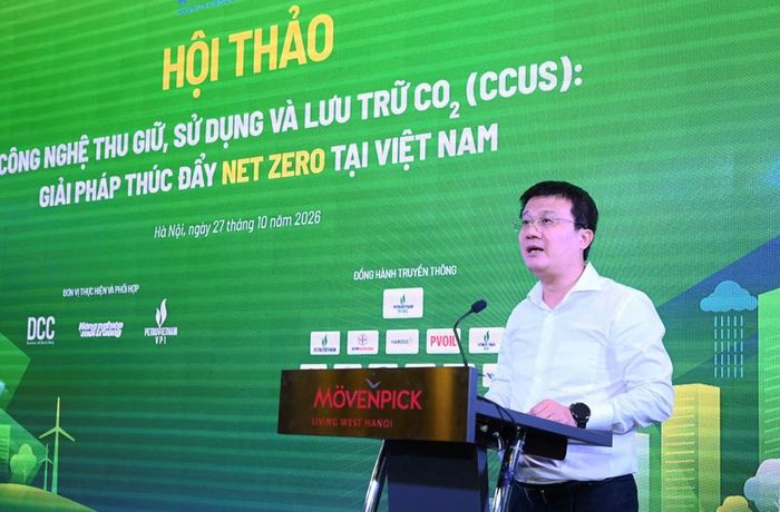 Ông Nguyễn Tuấn Quang, Cục trưởng Cục Biến đổi khí hậu (Bộ Nông nghiệp và Môi trường) phát biểu tại Hội thảo. Ảnh: A.N/Bnews/vnanet.vn 