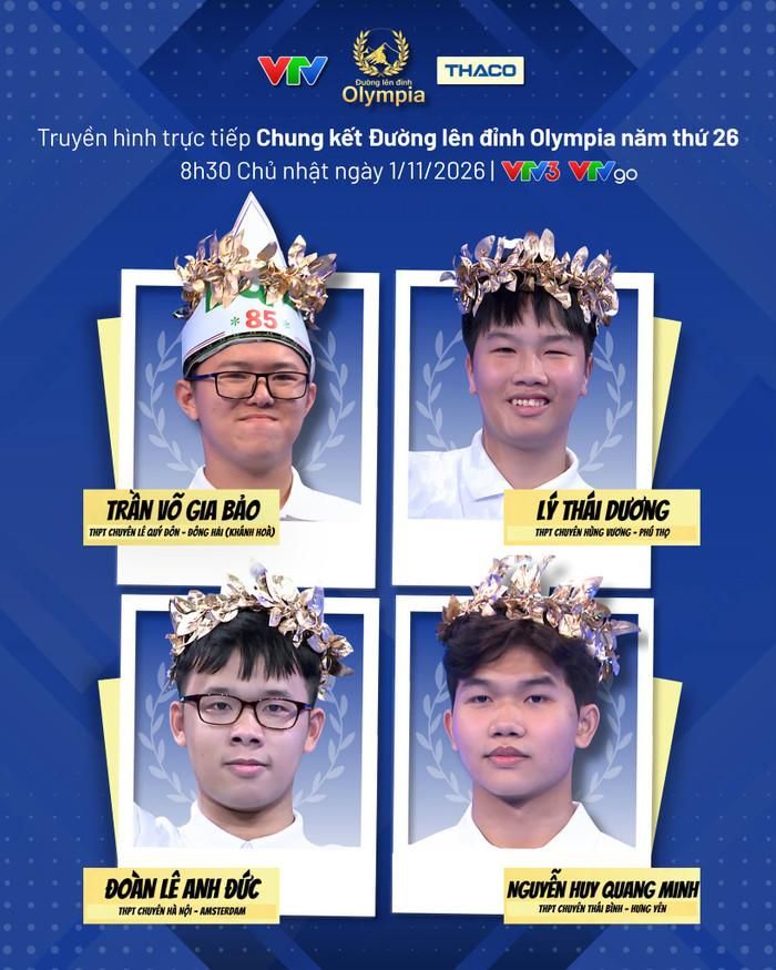 Chân dung 4 "nhà leo núi" sẽ tranh tài ở Chung kết Đường lên đỉnh Olympia 2026. Ảnh: fanpage Đường lên đỉnh Olympia