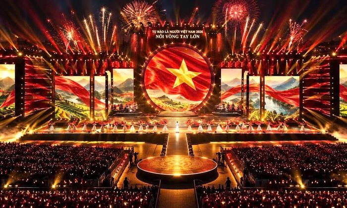  Phối cảnh sân khấu "Tự hào là người Việt Nam 2026 - Nối vòng tay lớn". 