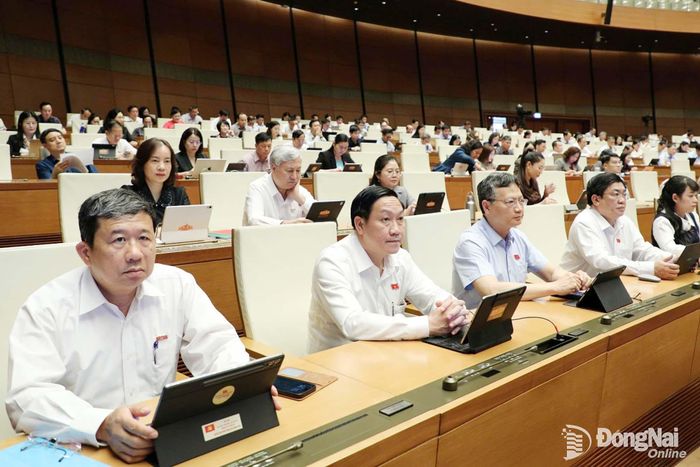 Các đại biểu Quốc hội thành phố Đồng Nai tham dự phiên thảo luận tại hội trường. Ảnh: CTV