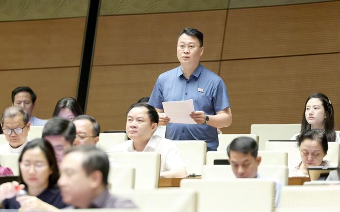 Đại biểu Hà Đức Minh - Đoàn đại biểu Quốc hội tỉnh Lào Cai phát biểu thảo luận tại hội trường.