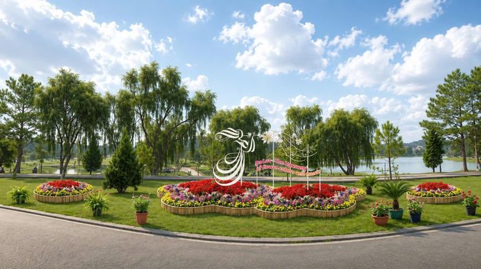 Maket tiểu cảnh hoa đường Trần Quốc Toản, đối diện Vườn hoa Đà Lạt. (Ảnh: Nguyễn Nghĩa)
