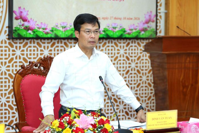 Đồng chí Đinh Văn Tuấn, Tỉnh ủy viên, Phó Chủ tịch UBND tỉnh phát biểu tại buổi làm việc