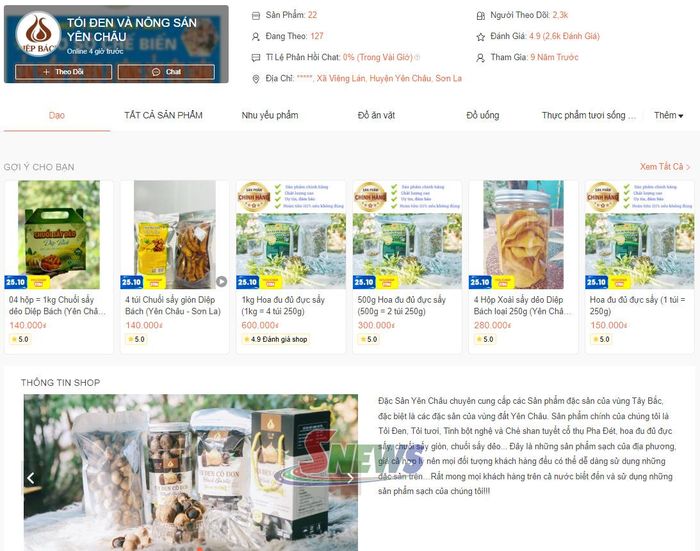 Gian hàng trực tuyến của HTX Tây Bắc trên Shopee.
