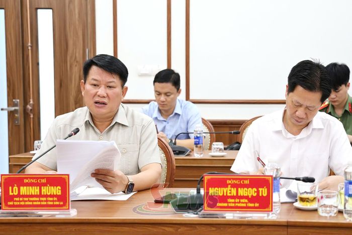 Đồng chí Phó Bí thư Thường trực Tỉnh ủy, Chủ tịch HĐND tỉnh, phát biểu tại cuộc họp. 