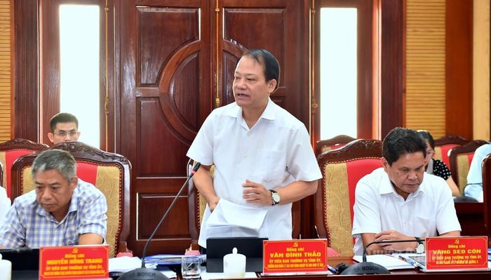 Đồng chí Vân Đình Thảo, Trưởng Ban Quản lý các khu công nghiệp và khu kinh tế tỉnh phát biểu tại hội nghị.