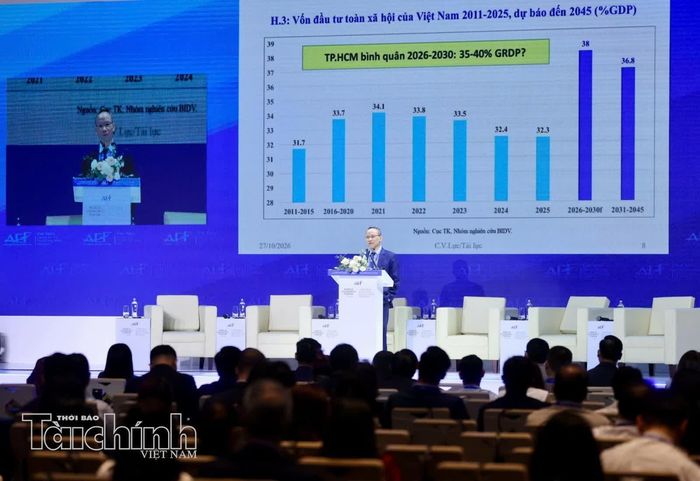 TS. Cấn Văn Lực phát biểu tại phiên thảo luận chuyên đề “Trung tâm tài chính quốc tế: Làm thế nào thu hút dòng vốn toàn cầu?”, trong khuôn khổ Diễn đàn Kinh tế mùa thu 2026 diễn ra ngày 27/10.