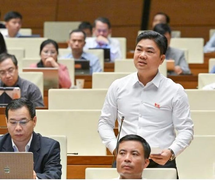  Đại biểu Dương Đức Hải (Đoàn thành phố Hà Nội) phát biểu tại hội trường. (Ảnh: Nhân dân). 