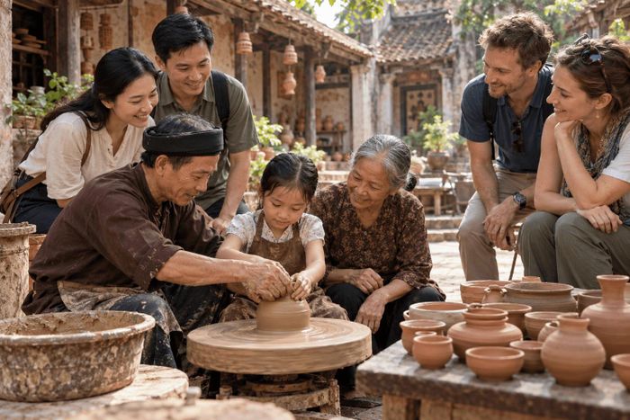 Trải nghiệm làm gốm cùng nghệ nhân giúp các thế hệ và du khách quốc tế thêm hiểu, yêu quý giá trị văn hóa truyền thống Việt Nam