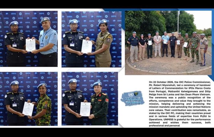 Trang tin Cảnh sát Phái bộ UNMISS đưa tin Quyền Tư lệnh Cảnh sát Phái bộ Robert Niyonshuti đã trao Thư khen cho các sĩ quan Cảnh sát cá nhân tiêu biểu đến từ các quốc gia, trong đó có sĩ quan Công an Việt Nam Phạm Văn Đoàn.﻿ 