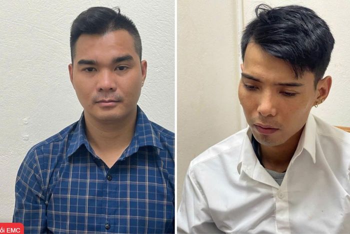 Đối tượng Bùi Văn Quyền ( áo xanh) và Nguyễn Văn Cường (áo trắng)