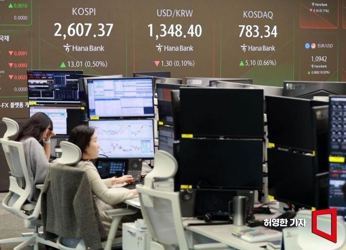 Bảng điện chứng khoán tại trụ sở Hana Bank ở Seoul, Hàn Quốc. Ảnh: Kang Jinhyeong/The Asia Business Daily.