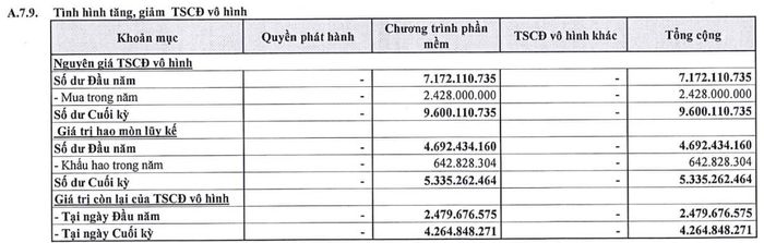 Nguyên giá chương trình phần mềm của Chứng khoán OCBS tăng lên 9,6 tỷ đồng sau chín tháng năm 2026. Nguồn: BCTC OCBS.