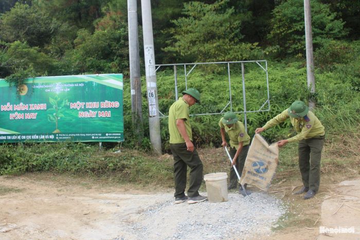 Tổ bảo vệ rừng lắp đặt các biển báo tại các lối vào rừng, điểm tập trung khách trekking và những khu vực có nguy cơ cháy cao. Ảnh: Mộc Miên