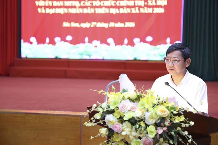 Phó Bí thư Đảng ủy, Chủ tịch UBND xã Sóc Sơn Phạm Quang Ngọc phát biểu. Ảnh: CTV.