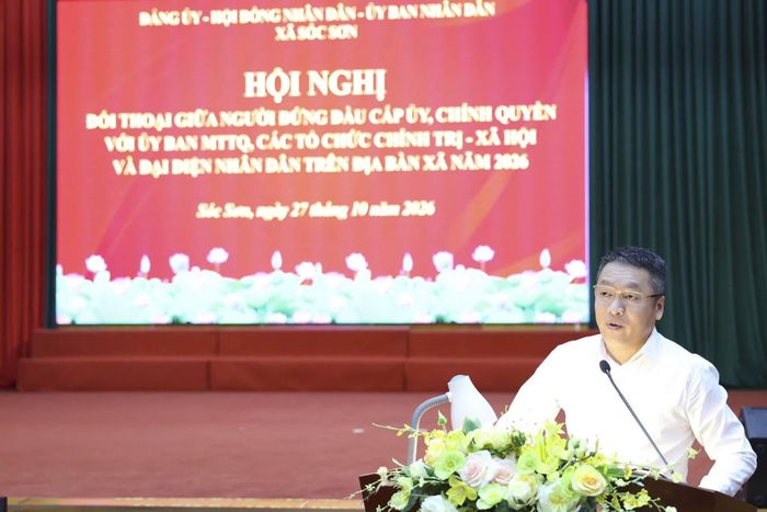 Bí thư Đảng ủy xã Sóc Sơn Bùi Bảo Tuấn phát biểu. Ảnh: CTV.