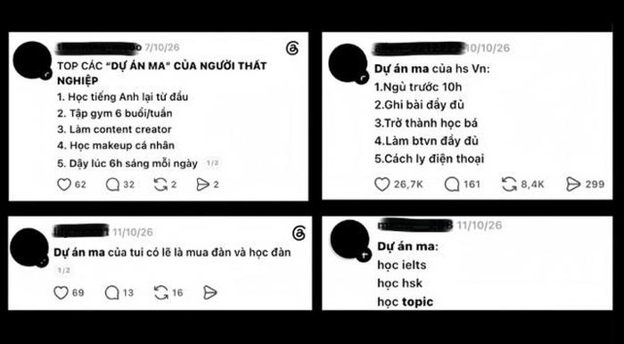 Những "Dự án ma" không chỉ của riêng ai được giới trẻ chia sẻ trên nền tảng Threads (Ảnh: tổng hợp)