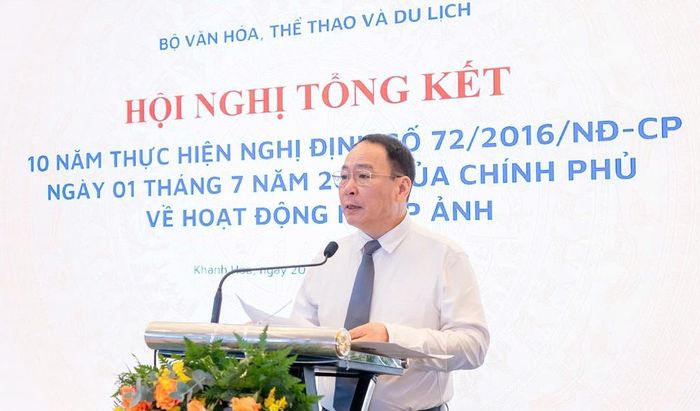 Cục trưởng Cục Mỹ thuật, Nhiếp ảnh và Triển lãm Mã Thế Anh phát biểu tại hội nghị. Ảnh: BTC