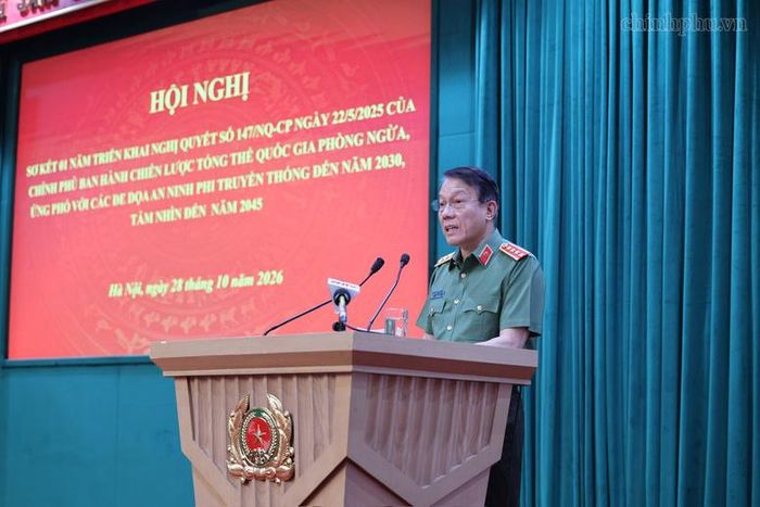 Đại tướng Lương Tam Quang, Ủy viên Bộ Chính trị, Bí thư Đảng ủy Công an Trung ương, Bộ trưởng Bộ Công an phát biểu khai mạc- Ảnh: chinhphu.vn/Phương Nguyên