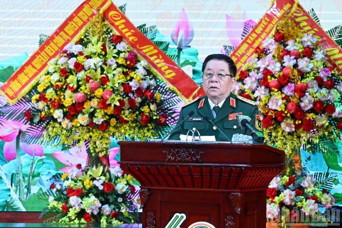 Đại tướng Nguyễn Trọng Nghĩa phát biểu tại buổi lễ. (Ảnh: THẾ ĐẠI)