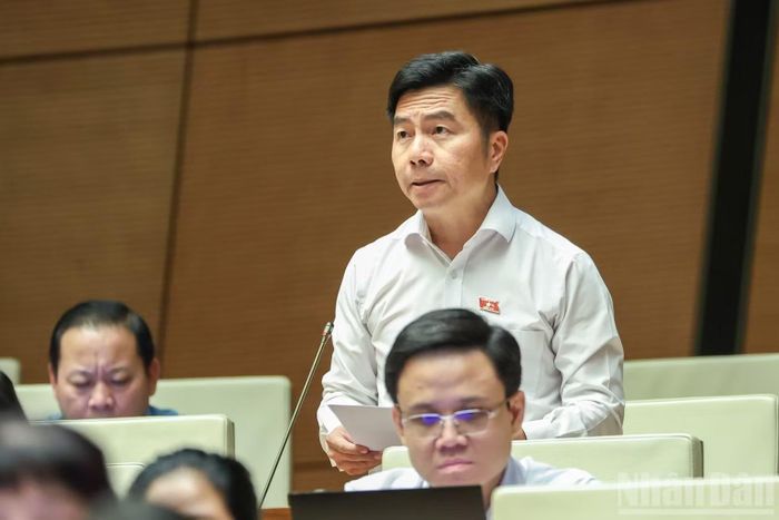 Đại biểu Võ Hoàng Ngân (Đoàn Thành phố Hồ Chí Minh) phát biểu tại hội trường. (Ảnh: DUY LINH)