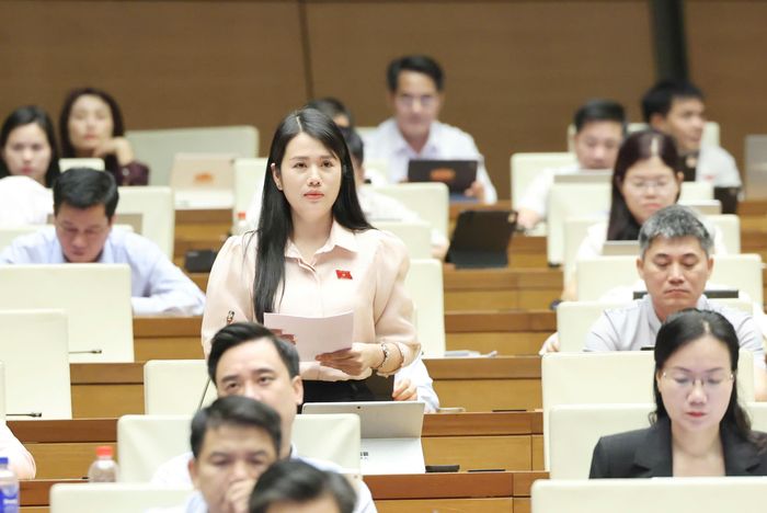 ĐB Vương Thị Hương (Đoàn Tuyên Quang) phát biểu ý kiến tại hội trường. Ảnh: QUANG PHÚC 