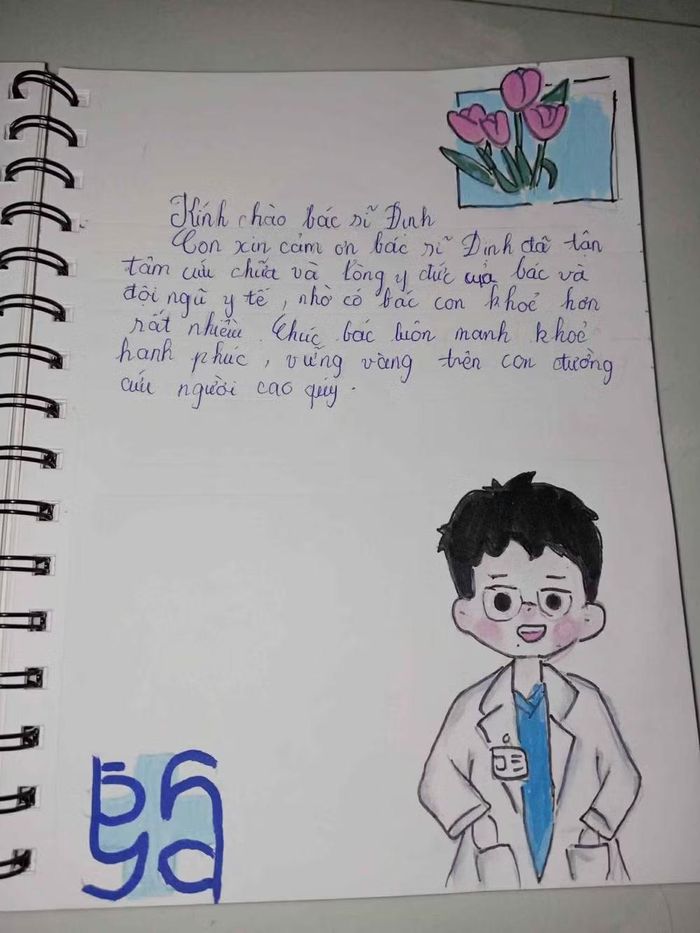 Thư của một bệnh nhi gửi BS Định. Ảnh: FBNV