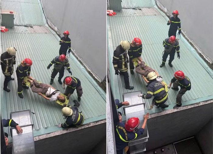 Hình ảnh Cảnh sát PCCC và CNCH cứu hộ người đàn ông.