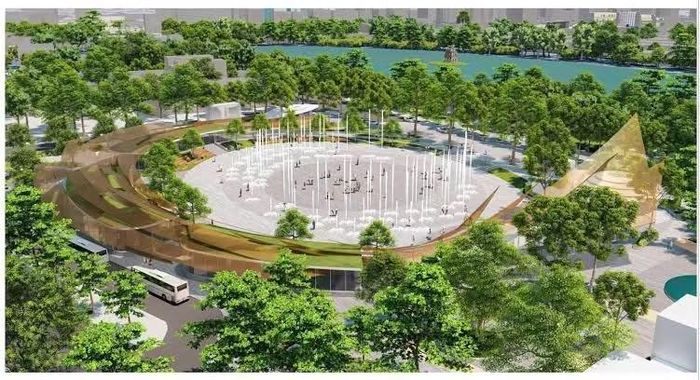 Phối cảnh quảng trường phía Đông, nơi sẽ có trung tâm thương mại 4 tầng hầm bên dưới