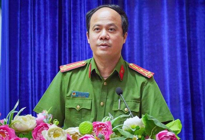Đại tá, PGS.TS Hoàng Anh Tuấn, Phó Giám đốc Học viện CSND phát biểu tại hội nghị. Ảnh: BTC
