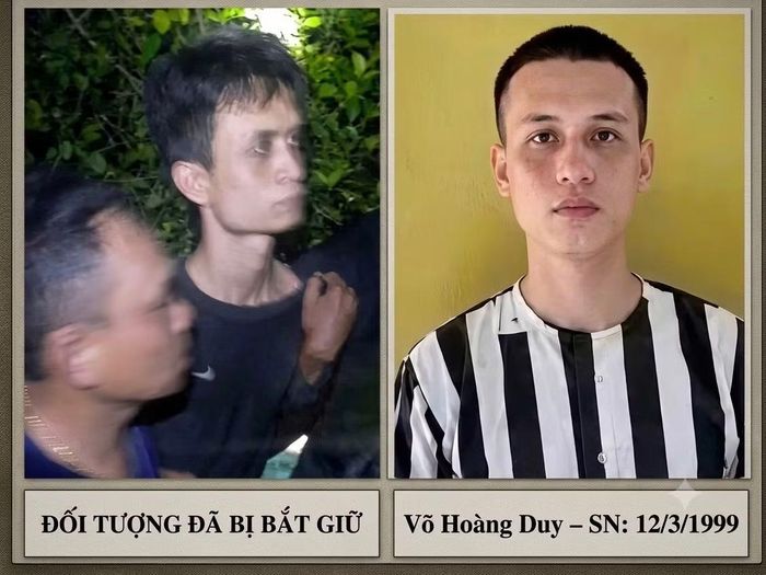 Võ Hoàng Duy khi bị bắt và ảnh Duy bị truy nã.