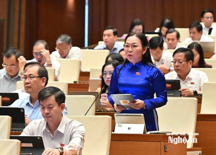 Đại biểu Lý Anh Thư - Đoàn ĐBQH tỉnh An Giang phát biểu thảo luận. Ảnh: V.C